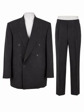 Size 46L Oscar de la Renta Men’s Vintage Double Breasted Black 2 Piece Suit